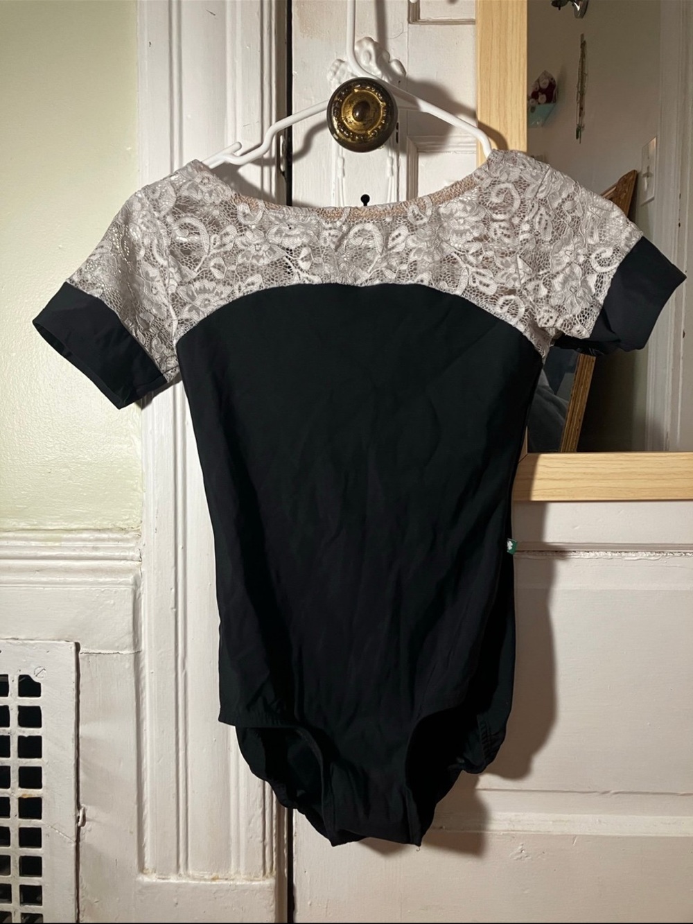 Luckyleo black with white lace Ballet leotard size M